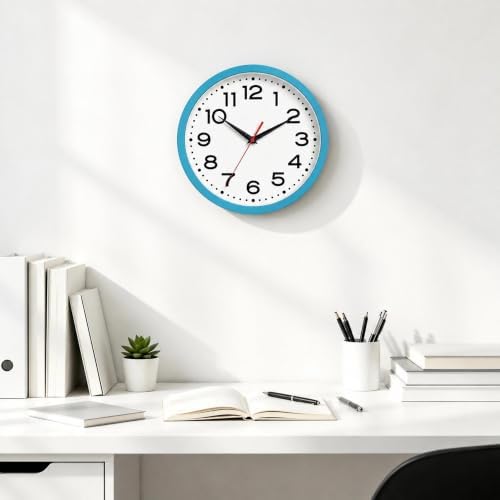 Roymnie 10 Inch Wall Clock, Battery Operated Silent Non Ticking Blue - Image 2