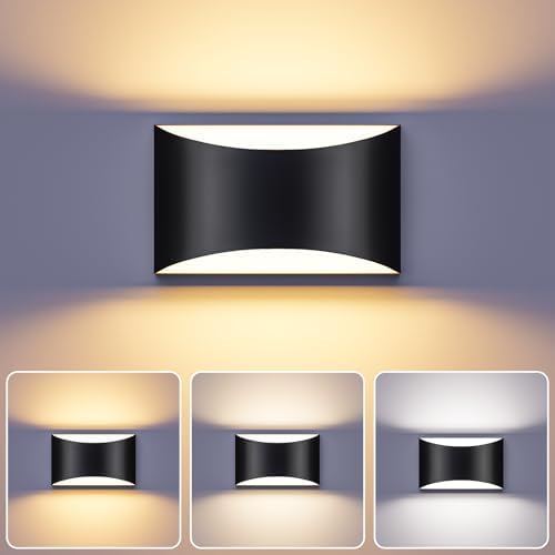 Black Modern LED Wall Sconce, 3 Colors Hardwired Indoor Wall Lights by TingMiao
