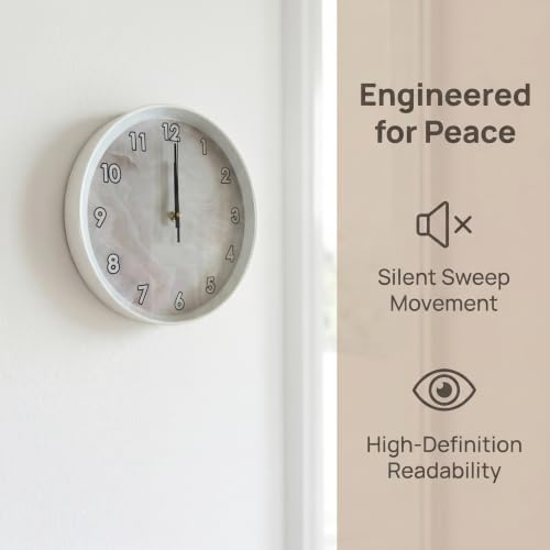 Beige White Marble Texture Luxury wall Clock Silent Non Ticking Battery - Image 3
