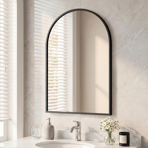 Arched Black Bathroom Mirrors for Wall, 24x36-Inch Wall Mirror for Over Sink by HAPPYMONTLLC