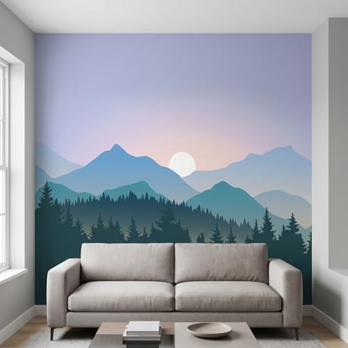 Mountain Landscape Peel and Stick Wallpaper Blue Forest Wall Mural - Image 2
