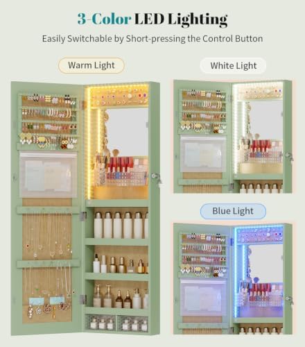 Vlsrka LED Mirror Jewelry Cabinet, Over Door/Wall Mounted Jewelry Organizer - Image 5