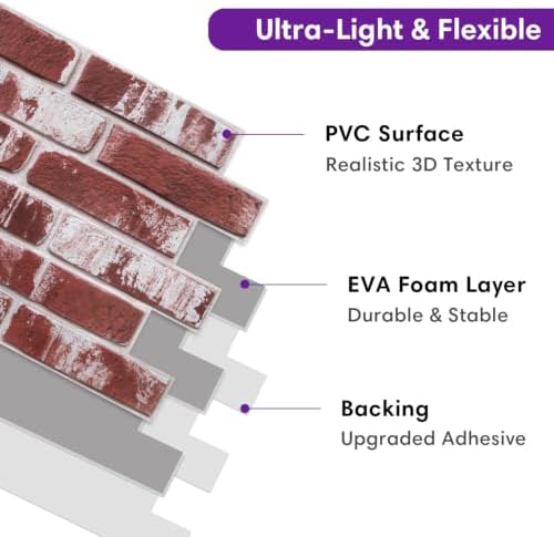 3D Peel and Stick Faux Brick Wall Panels 15.7" x 11.8" 10-Pack - Image 5