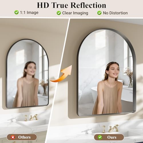 40"x36" Black Arched Mirror, Arched Wall Mirror - Image 3
