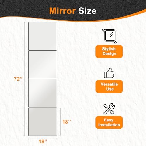 Delma Frameless Mirror Tiles 18"x18"x4 Pcs Wall Mounted - Image 4