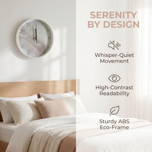 Beige White Marble Pattern Simple Luxury wall Clock Silent Non Ticking Battery - Image 5