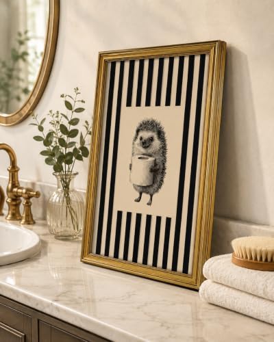 Gold Framed Wall Art, Funny Bathroom Hedgehog Canvas Prints, Vintage Hedgehog - Image 5