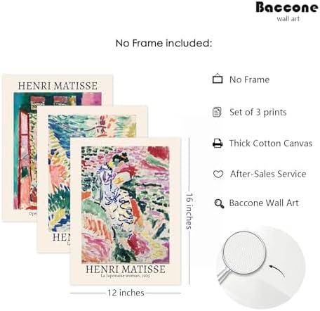 Baccone Henri Matisse Wall Art Set of 3 Colorful Abstract Poster Aesthetic - Image 2