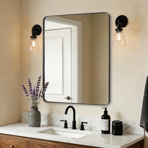 ANDY STAR Wall Mirror for Bathroom, 20”x28” Black Bathroom Mirror, Rounded - Image 3