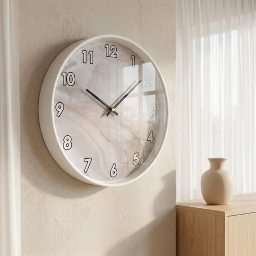 Beige White Marble Pattern Simple Luxury wall Clock Silent Non Ticking Battery - Image 6