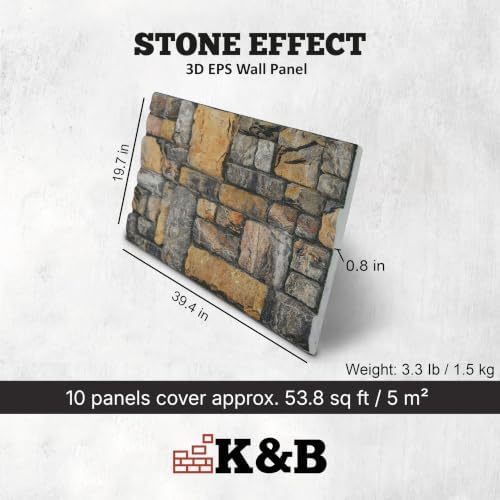 K&B Panels 3D Wall Panels, Stone Effect Styrofoam Wall Panelling Kit, - Image 2