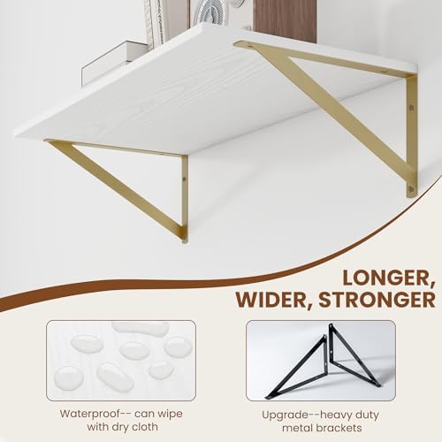 Heimlove 24W x 12D Deep Floating Shelves Set of 2 White & Gold - Image 4