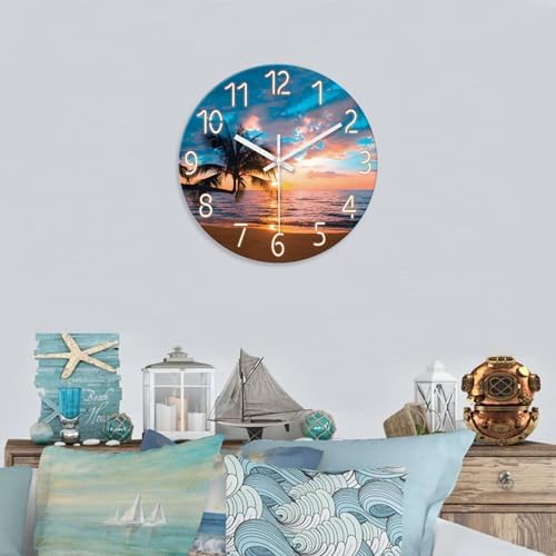 XFM Beach Wall Clocks Battery Operated 16 Inch Sunset Tropical Seashore - Image 4