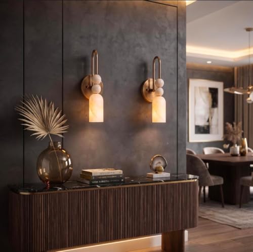 Alabaster Wall Sconce with Brass Finish - Image 6