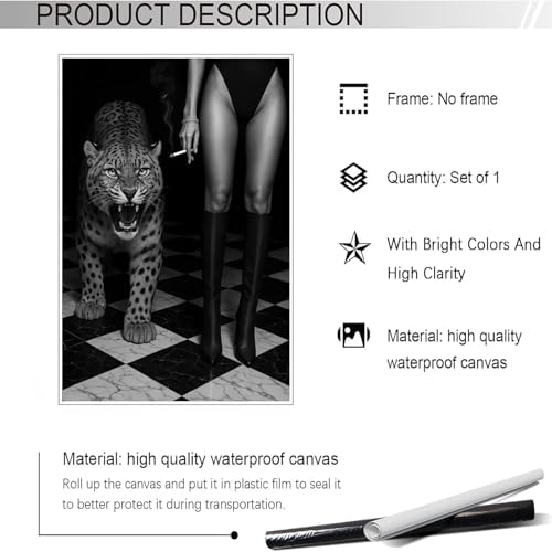 Black And White Leopard Poster Trendy Women Boots Canvas Wall Art Bold Glam - Image 2