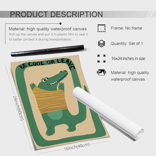 GO-SANTNN Funny Green Crocodile Wall Art Cute Jungle Animal Quotes Be Cool or - Image 2