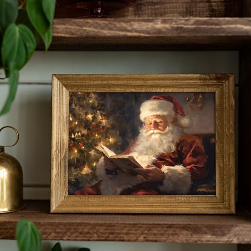 uniro Vintage Christmas Wall Art Santa Reading Book Christmas Oil Painting - Image 2