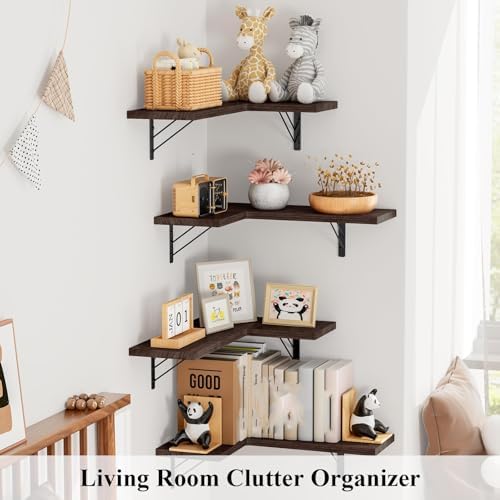 Love-KANKEI Corner Wall Shelf Set of 4, Solid Wood/Bracket, 16.5"x 11" - Image 4