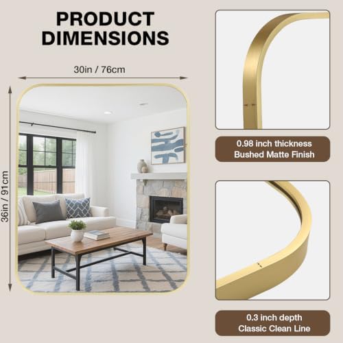 30"x36" Bathroom Mirror for Over Sink, Brushed Gold Rectangle Vanity Mirror - Image 5
