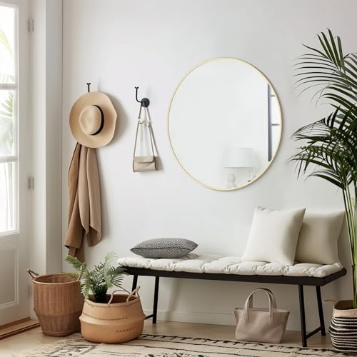 WallBeyond 28 inch Round Mirror Gold Large Circle Wall Mirror - Image 4