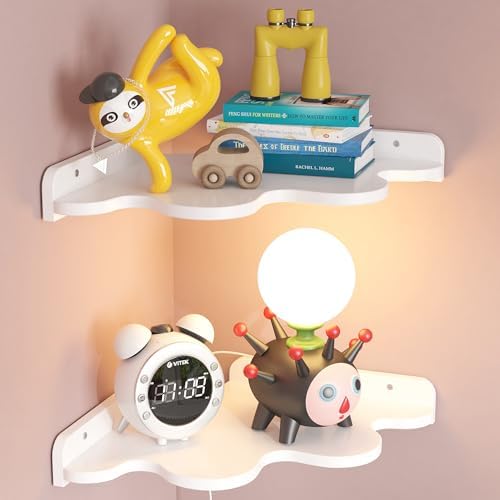 Cloud Corner Shelf Wall Mount, 2-Tier Floating Wavy Corner Wall Shelves by Beskadi