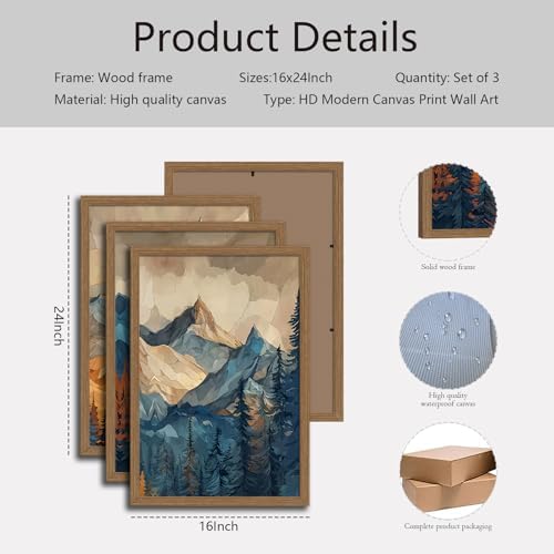 Mountain Wall Art Set of 3 Framed, Abstract Landscape Canvas Print - Image 7