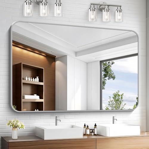 KOCUUY Silver Bathroom Mirror, 55x36 Inch Large Bathroom Mirror by KOCUUY