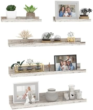 Giftgarden 24 Inch Wall Mounted Floating Shelves Set of 5, Distressed White by Giftgarden