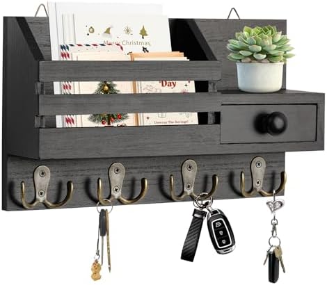 Key Holder Wall Mount, Wooden Key and Mail Organizer by HOMEBROS