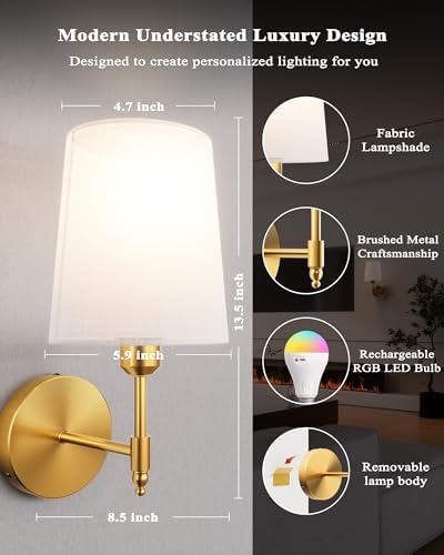 Battery Operated Wall Sconces Set of 2, Remote Control, RGB Bulb - Image 5