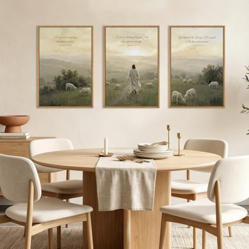 BINCUE Framed Christian Wall Art Jesus Lamb Wall Decor Christian Landscape - Image 2