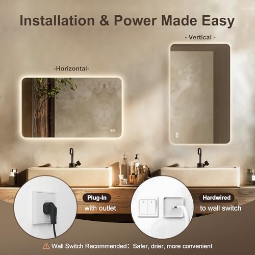 40''x30'' Backlit Mirror Bathroom Wall Rectangular Rounded Corners, LED - Image 5