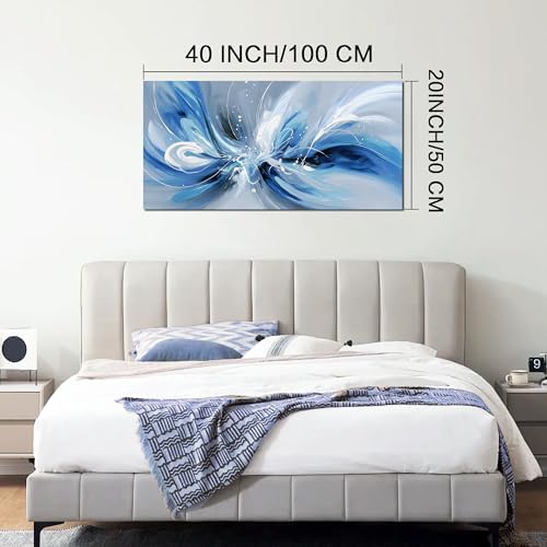 Blue White and Gray Abstract Canvas Wall Art - Image 6