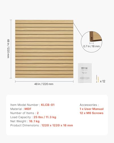 VEVOR Slat Wall Paneling, 4 x 4ft, MDF Garage Slatwall - Image 7