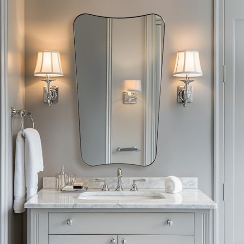 ANDY STAR Scalloped Bathroom Mirror, 24x40’’ Brushed Nickel Frame Mirror - Image 6