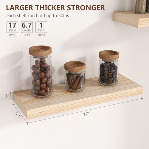 fuqing Natural Wood Floating Shelves, 17 Inch Wooden Wall Shelves Set of 3 - Image 3