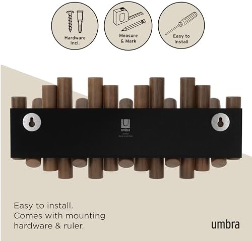 Umbra Picket Coat Rack, Wall Mount 5 Flip-Down Coat Hooks - Image 6