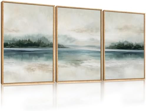 HOURIA Abstract Sage Green Beige Landscape Framed Canvas Wall Art Set, by HOURIA