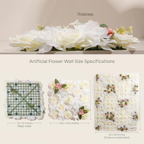 Flower Wall Backdrop, 12 Panels, 16.5x16.5 Inch, Ivory White - Image 2