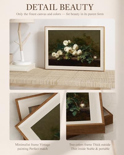 VIYYIEA Vintage Framed White Rose Canvas Botanical Wall Art, 16×12 Inch - Image 3