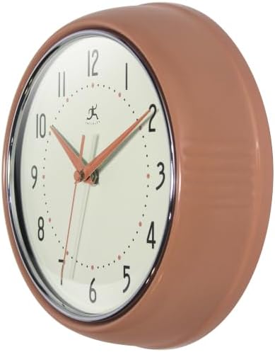 Infinity Instruments Retro Round Metal Wall Clock, Terracotta - Image 3