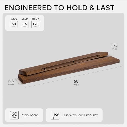 Homeforia 60 Inch Floating Shelves, High-End Solid Pine Wood - Image 2