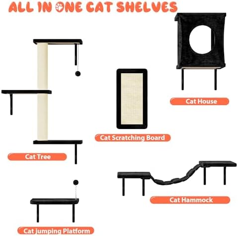 5 Pcs Cat Wall Shelves Set, Wall-Mounted Climber - Image 5