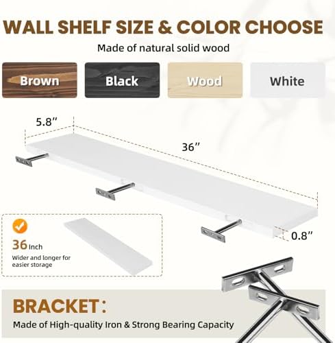 36x5.8x0.8in Floating Wall Shelves Rustic Solid Wood 2-Pack - Image 3