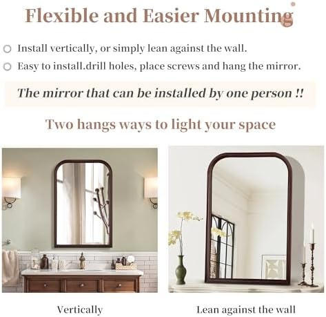 Bathroom Mirror for Wall, Arched 24 x 36 inch Vanity Dark Brown Mirror - Image 7