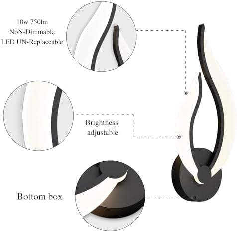 Hard-Wired 2-Pack Modern Indoor Wall Sconce 10W LED Black Dimmable Wall Sconce - Image 6