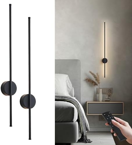 KARTOOSH Battery Operated Modern Wall Sconce Set of Two, 39.3 Inch Black by KARTOOSH