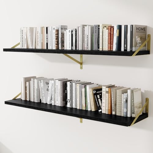 Deep Wall Shelves 55"W x 12"D Engineered Wood Floating Shelves by Venusmiles