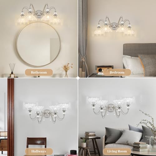 Brushed Nickel Bathroom Vanity Light, 4-Light Nickel Finish Wall Sconce - Image 5