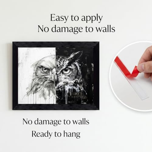 Framed Canvas Wall Art Monochrome Mixed Media Eagle and Owl Gritty Ink Wash - Image 2
